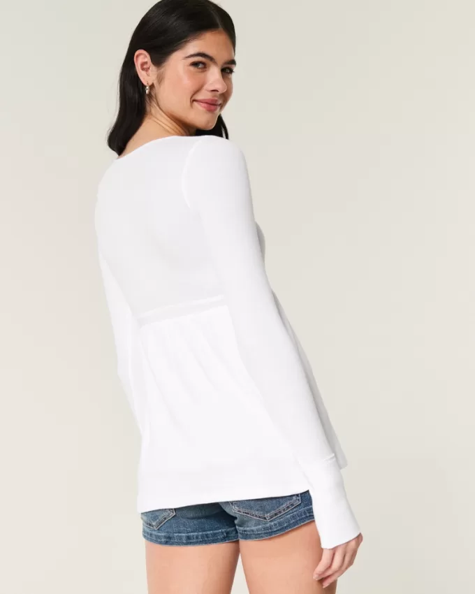 Easy Long-Sleeve Square-Neck Babydoll Top,Easy Long-Sleeve Square-Neck Babydoll Top