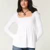 Easy Long-Sleeve Square-Neck Babydoll Top,Easy Long-Sleeve Square-Neck Babydoll Top