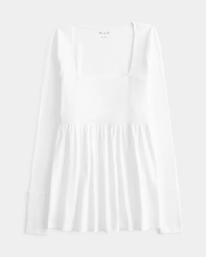 Easy Long-Sleeve Square-Neck Babydoll Top,Easy Long-Sleeve Square-Neck Babydoll Top