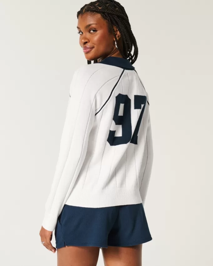 Easy Long-Sleeve Sweater Polo,Easy Long-Sleeve Sweater Polo