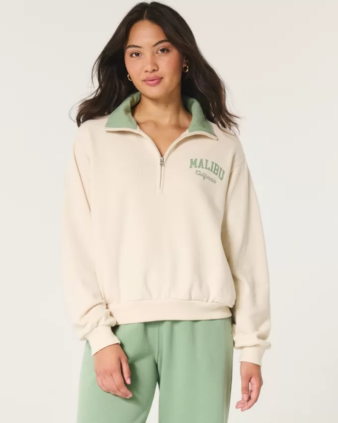 Easy Malibu California Graphic Half-Zip Sweatshirt,Easy Malibu California Graphic Half-Zip Sweatshirt