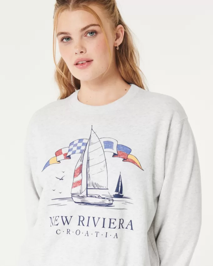 Easy New Riviera Croatia Graphic Crew Sweatshirt,Easy New Riviera Croatia Graphic Crew Sweatshirt