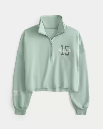 Easy New York Graphic Half-Zip Cutoff Sweatshirt,Easy New York Graphic Half-Zip Cutoff Sweatshirt