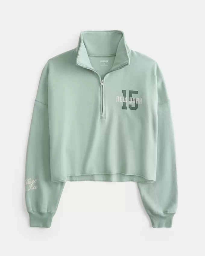 Easy New York Graphic Half-Zip Cutoff Sweatshirt,Easy New York Graphic Half-Zip Cutoff Sweatshirt