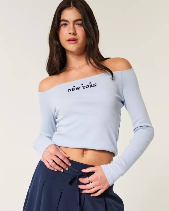 Easy New York Graphic Off-the-Shoulder Top,Easy New York Graphic Off-the-Shoulder Top