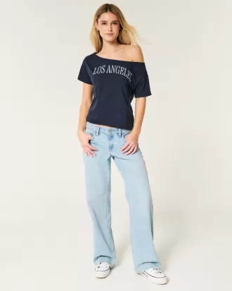 Easy Off-the-Shoulder Los Angeles Graphic Tee,Easy Off-the-Shoulder Los Angeles Graphic Tee