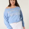 Easy Off-the-Shoulder Making Waves Graphic Crew Sweatshirt,Easy Off-the-Shoulder Making Waves Graphic Crew Sweatshirt
