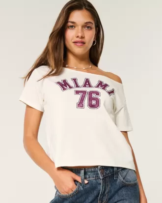 Easy Off-the-Shoulder Miami Graphic Tee,Easy Off-the-Shoulder Miami Graphic Tee