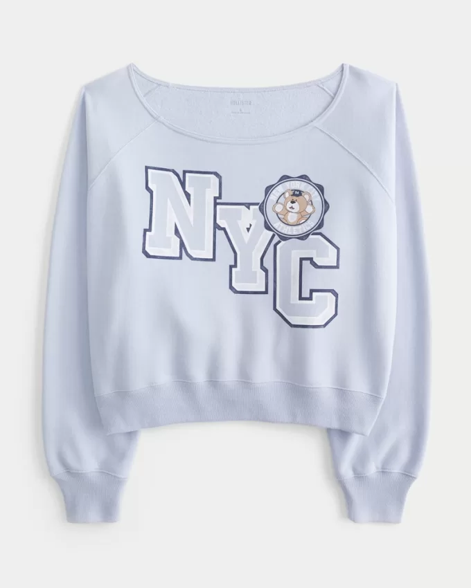 Easy Off-the-Shoulder NYC Graphic Sweatshirt,Easy Off-the-Shoulder NYC Graphic Sweatshirt