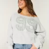 Easy Off-the-Shoulder Number Graphic Crew Sweatshirt,Easy Off-the-Shoulder Number Graphic Crew Sweatshirt