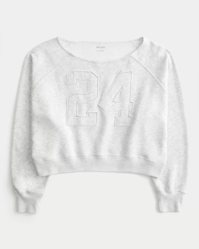 Easy Off-the-Shoulder Number Graphic Sweatshirt,Easy Off-the-Shoulder Number Graphic Sweatshirt