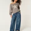 Easy Off-the-Shoulder Star Graphic Sweater,Easy Off-the-Shoulder Star Graphic Sweater