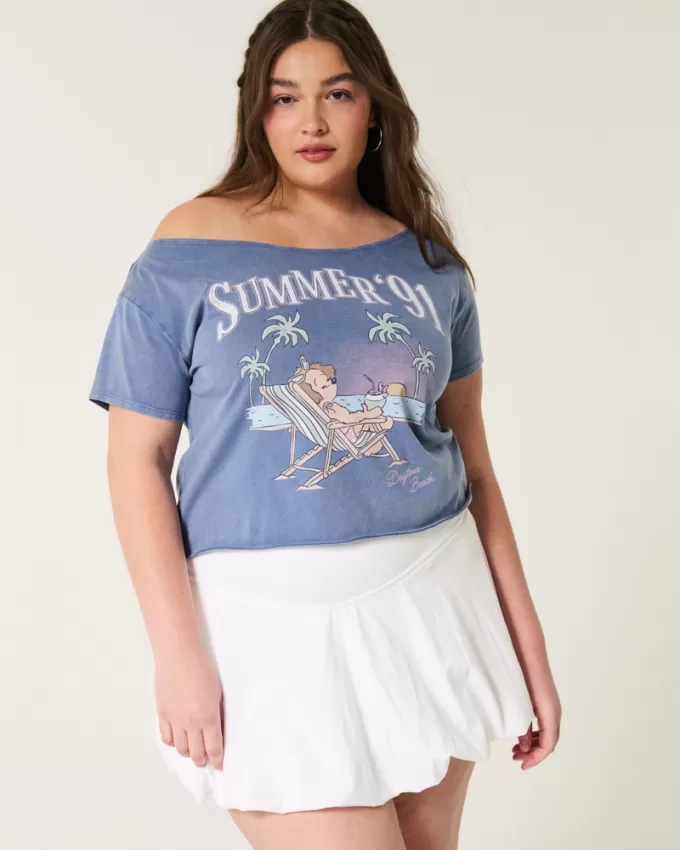 Easy Off-the-Shoulder Summer Graphic Tee,Easy Off-the-Shoulder Summer Graphic Tee
