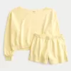Easy Off-the-Shoulder Sweatshirt & Fleece Shorts Set,Easy Off-the-Shoulder Sweatshirt & Fleece Shorts Set