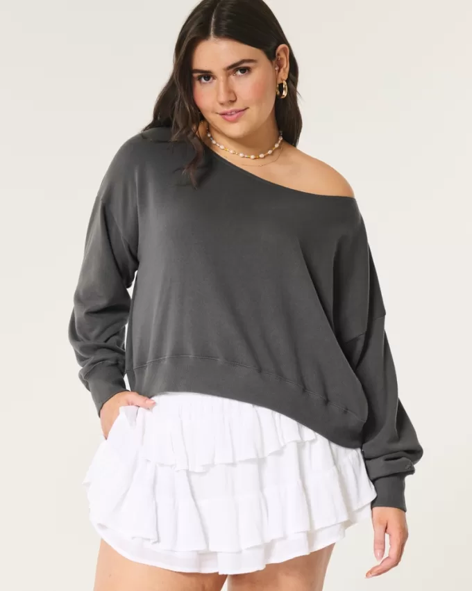Easy Off-the-Shoulder Terry Sweatshirt,Easy Off-the-Shoulder Terry Sweatshirt