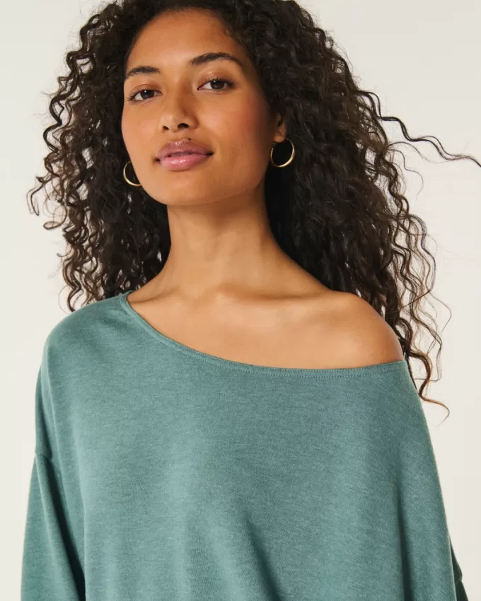 Easy Off-the-Shoulder Terry Sweatshirt,Easy Off-the-Shoulder Terry Sweatshirt