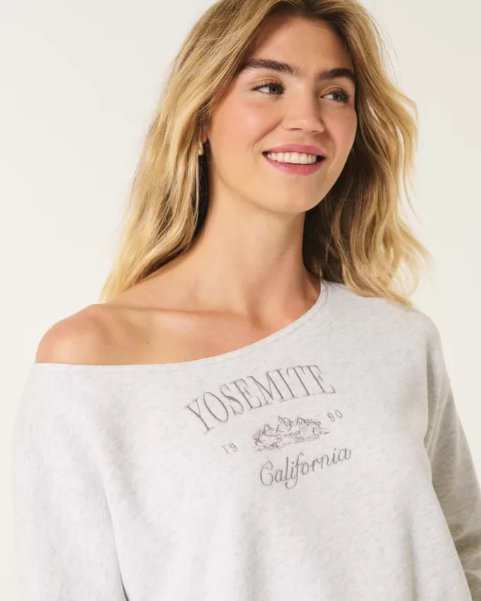 Easy Off-the-Shoulder Yosemite California Graphic Sweatshirt,Easy Off-the-Shoulder Yosemite California Graphic Sweatshirt