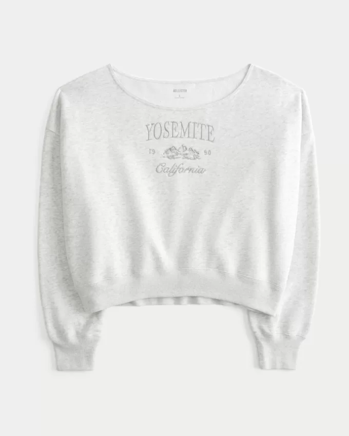 Easy Off-the-Shoulder Yosemite California Graphic Sweatshirt,Easy Off-the-Shoulder Yosemite California Graphic Sweatshirt