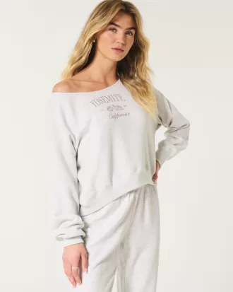 Easy Off-the-Shoulder Yosemite California Graphic Sweatshirt,Easy Off-the-Shoulder Yosemite California Graphic Sweatshirt