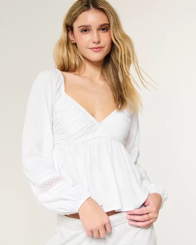 Easy Ruched Bust Babydoll Top,Easy Ruched Bust Babydoll Top