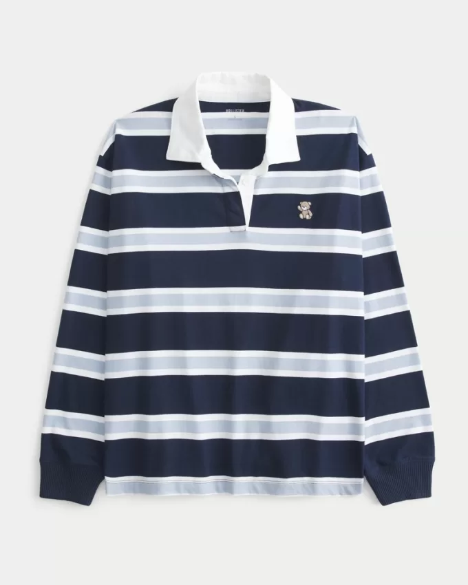 Easy Teddy Bear Graphic Rugby Polo,Easy Teddy Bear Graphic Rugby Polo