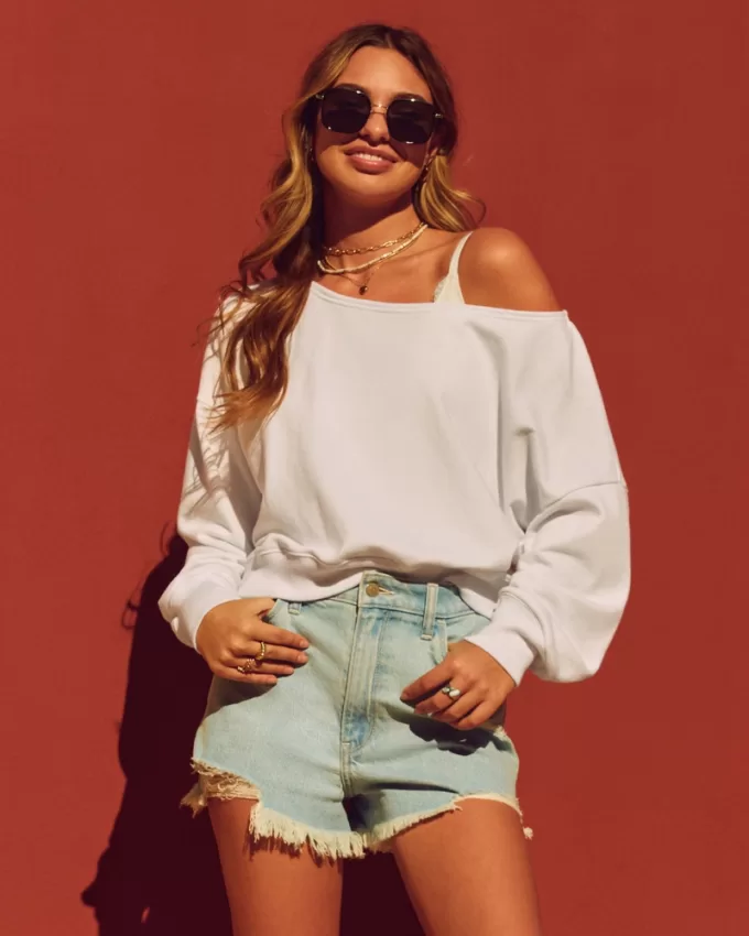 Easy Terry Off-the-Shoulder Sweatshirt,Easy Terry Off-the-Shoulder Sweatshirt