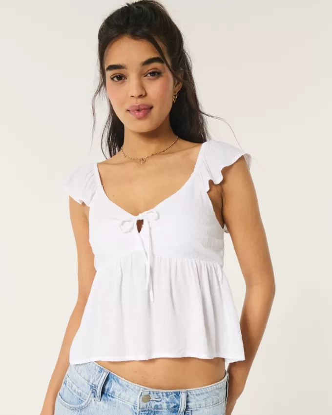 Easy Tie-Front Babydoll Top,Easy Tie-Front Babydoll Top