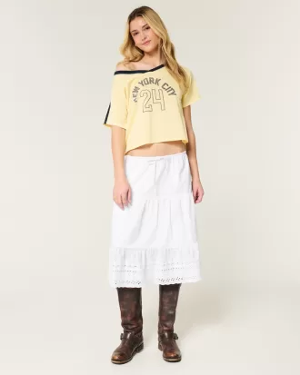 Embroidered Hem Midi Skirt,Embroidered Hem Midi Skirt