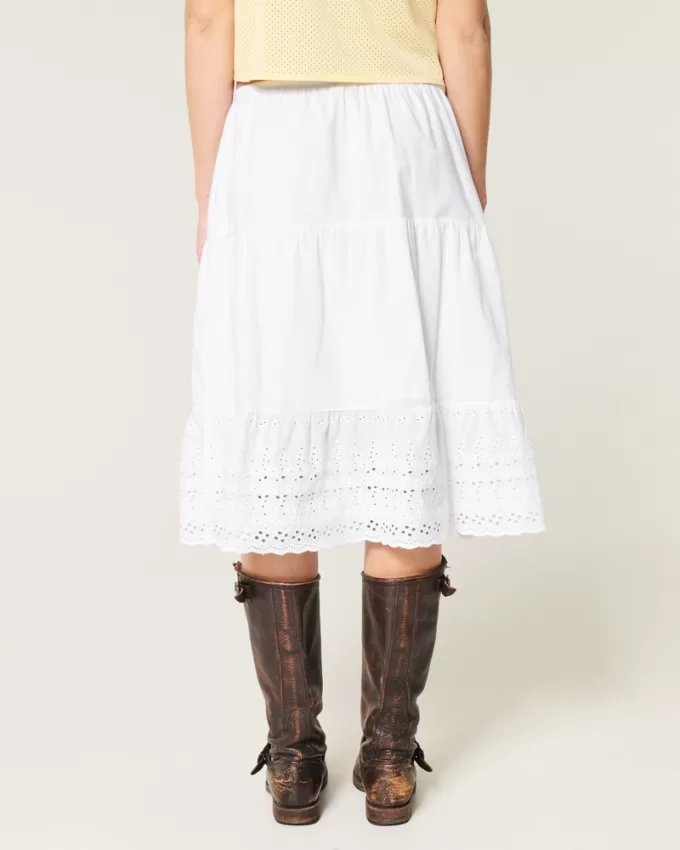 Embroidered Hem Midi Skirt,Embroidered Hem Midi Skirt