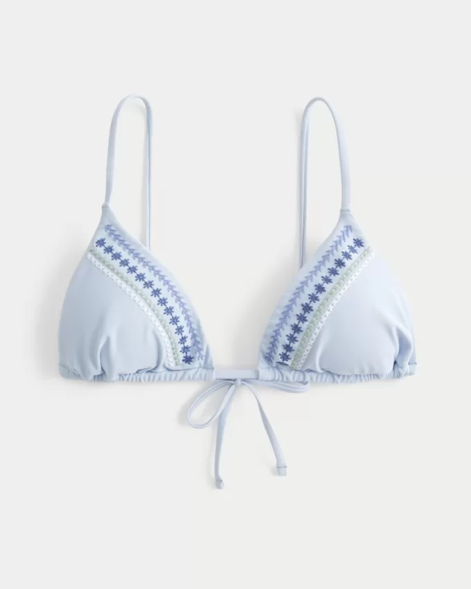 Embroidered Triangle Bikini Top,Embroidered Triangle Bikini Top