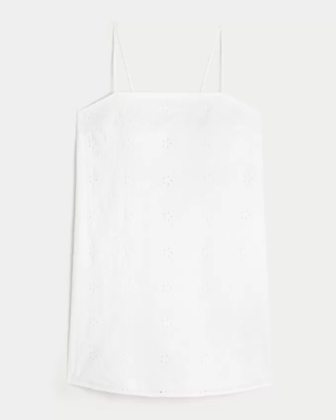 Eyelet Shift Mini Dress,Eyelet Shift Mini Dress