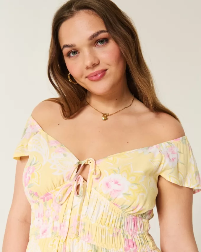 Flutter Sleeve Double-Tie Midi Dress,Flutter Sleeve Double-Tie Midi Dress