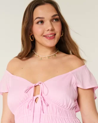 Flutter Sleeve Double-Tie Midi Dress,Flutter Sleeve Double-Tie Midi Dress