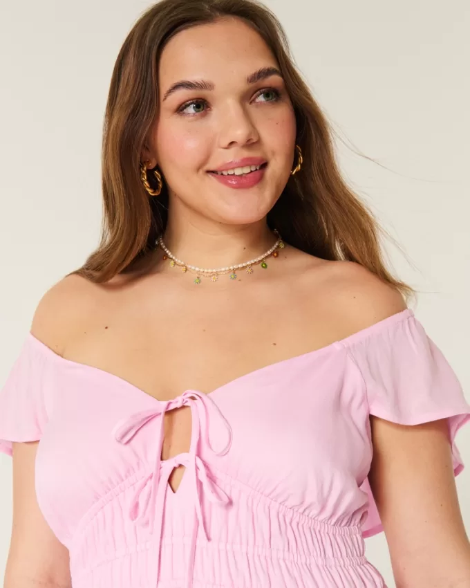 Flutter Sleeve Double-Tie Midi Dress,Flutter Sleeve Double-Tie Midi Dress