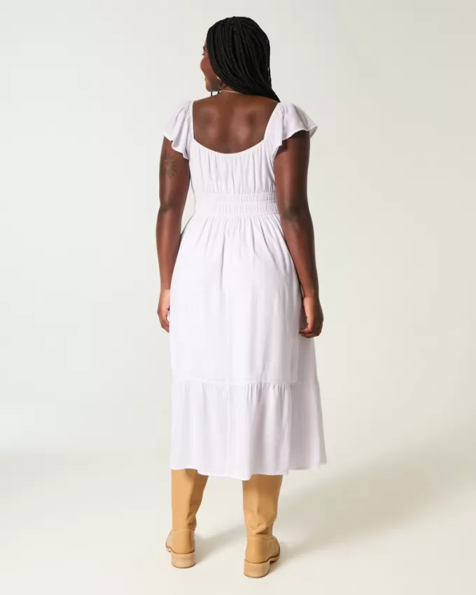 Flutter Sleeve Double-Tie Midi Dress,Flutter Sleeve Double-Tie Midi Dress