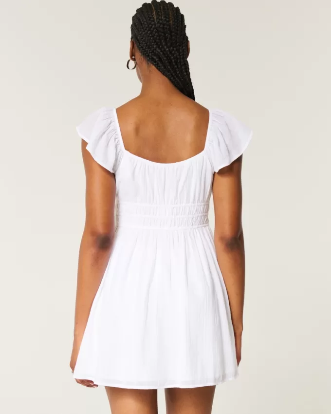 Flutter Sleeve Double-Tie Skort Dress,Flutter Sleeve Double-Tie Skort Dress