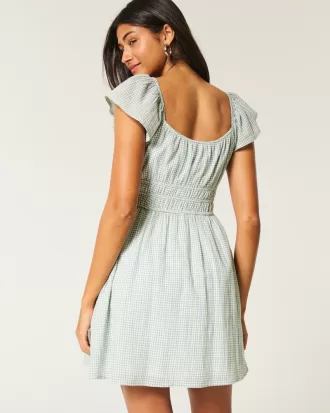 Flutter Sleeve Double-Tie Skort Dress,Flutter Sleeve Double-Tie Skort Dress