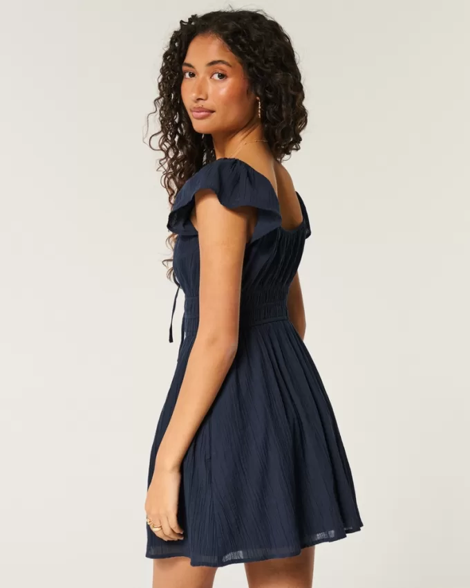 Flutter Sleeve Double-Tie Skort Dress,Flutter Sleeve Double-Tie Skort Dress