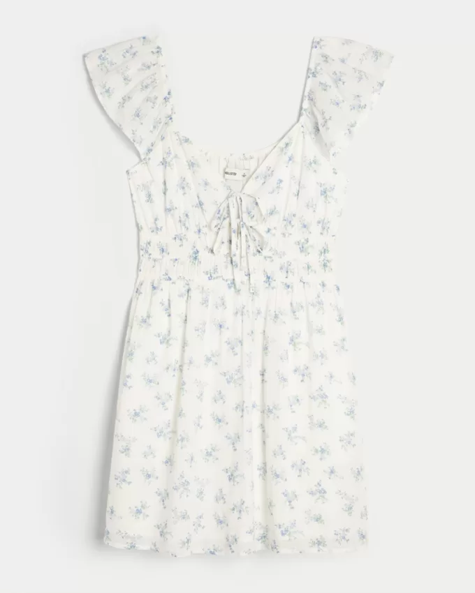 Flutter Sleeve Double-Tie Skort Dress,Flutter Sleeve Double-Tie Skort Dress