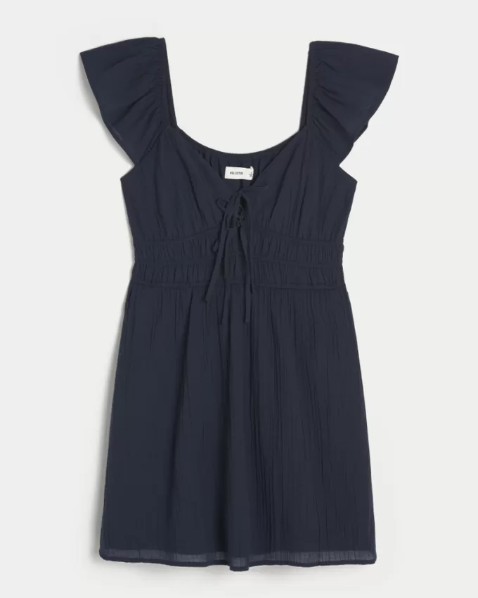 Flutter Sleeve Double-Tie Skort Dress,Flutter Sleeve Double-Tie Skort Dress