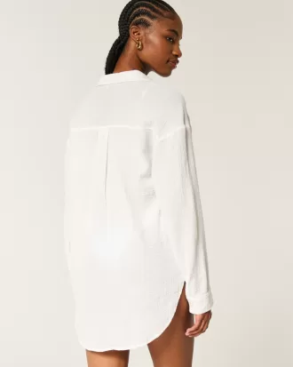 Gauze Button-Through Shirt Dress,Gauze Button-Through Shirt Dress