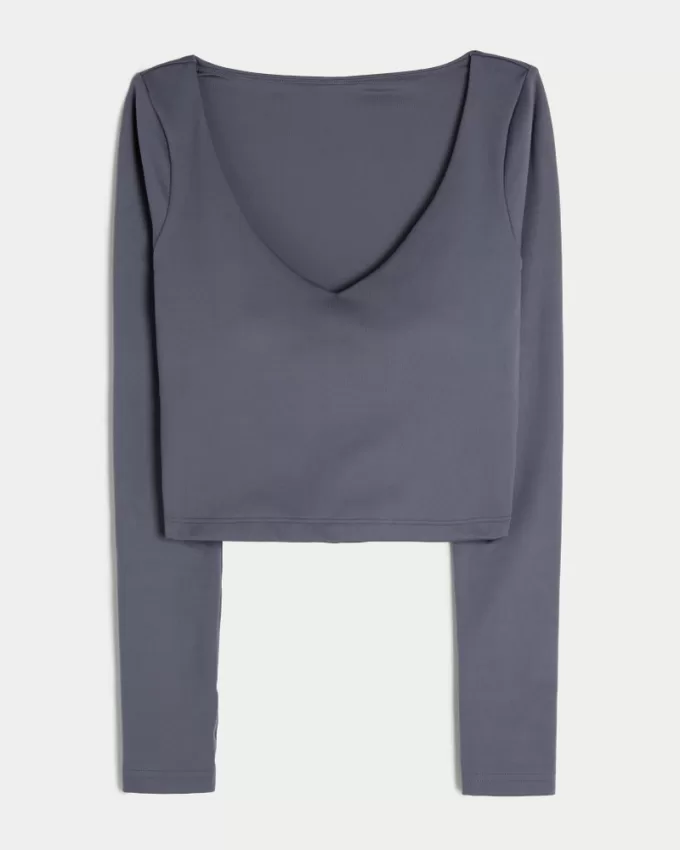 Gilly Hicks Active Recharge Long-Sleeve Plunge Top,Gilly Hicks Active Recharge Long-Sleeve Plunge Top
