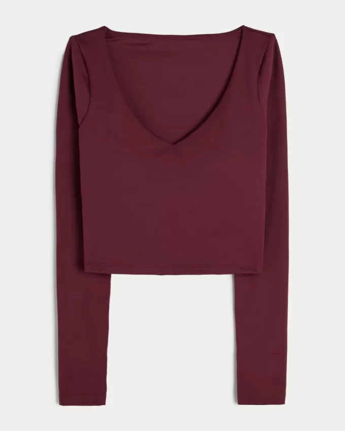 Gilly Hicks Active Recharge Long-Sleeve Plunge Top,Gilly Hicks Active Recharge Long-Sleeve Plunge Top