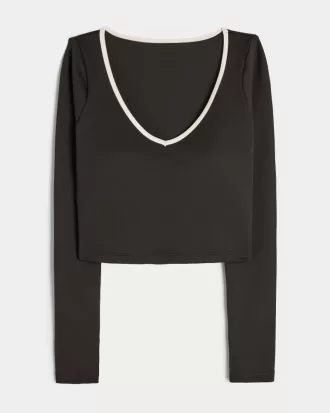 Gilly Hicks Active Recharge Long-Sleeve Plunge Top,Gilly Hicks Active Recharge Long-Sleeve Plunge Top