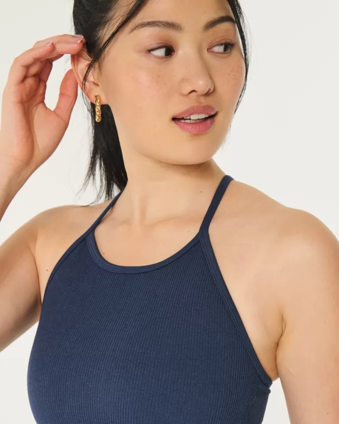 Gilly Hicks Active Ribbed Seamless Fabric High-Neck Tank,Gilly Hicks Active Ribbed Seamless Fabric High-Neck Tank