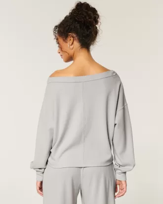 Gilly Hicks Cozy Waffle Off-the-Shoulder V-Neck Top,Gilly Hicks Cozy Waffle Off-the-Shoulder V-Neck Top