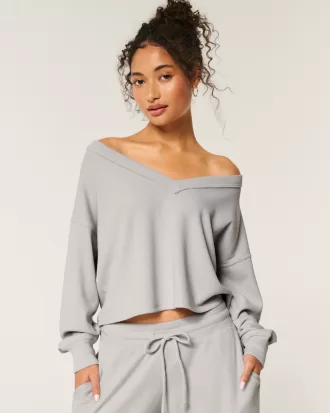 Gilly Hicks Cozy Waffle Off-the-Shoulder V-Neck Top,Gilly Hicks Cozy Waffle Off-the-Shoulder V-Neck Top