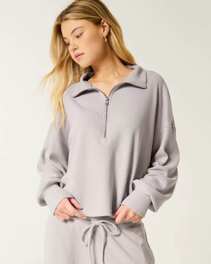 Gilly Hicks Cozy Waffle Quarter-Zip Top,Gilly Hicks Cozy Waffle Quarter-Zip Top