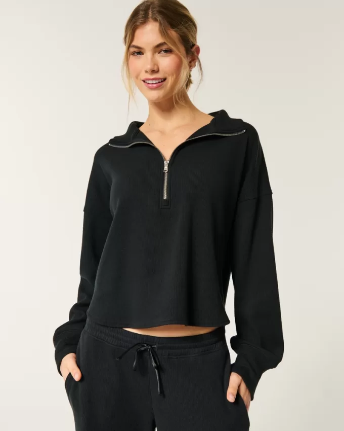 Gilly Hicks Cozy Waffle Quarter-Zip Top,Gilly Hicks Cozy Waffle Quarter-Zip Top