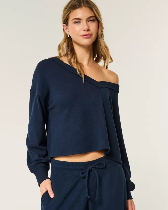 Gilly Hicks Off-the-Shoulder V-Neck Waffle Top,Gilly Hicks Off-the-Shoulder V-Neck Waffle Top Gilly Hicks Off-the-Shoulder V-Neck Waffle Top,Gilly Hicks Off-the-Shoulder V-Neck Waffle Top